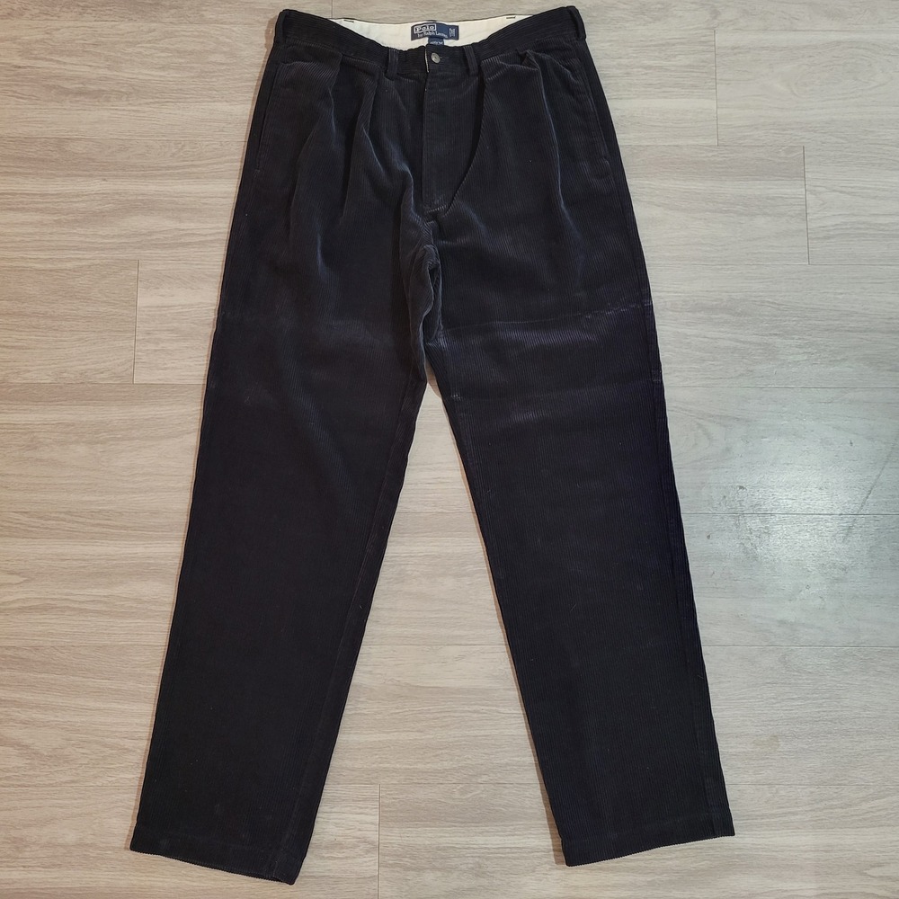 Polo Ralph Lauren Andrew Pant Mens 36x34(35x34) Black Pleated Corduroy Trousers